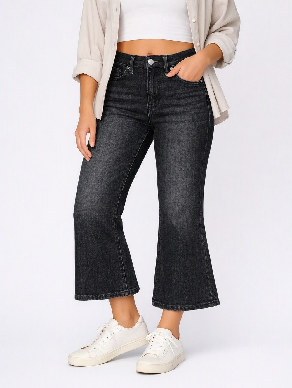 Good American Good Legs Flare Jeans Black Cashmere Blend GLCMB336BT Size 14/32